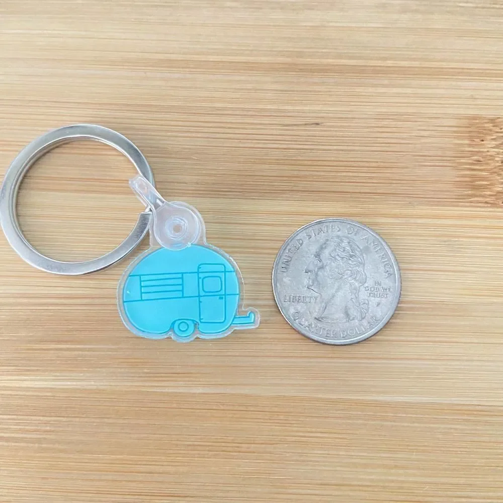 Retro Camper Trailer Teal Acrylic Keychain